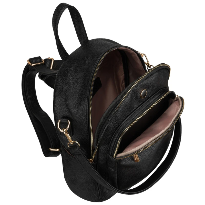 Mały plecak damski czarny ze skóry ekologicznej 2w1 listonoska na ramię modny miejski - Peterson