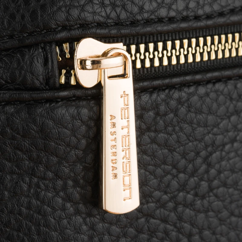 Mały plecak damski czarny ze skóry ekologicznej 2w1 listonoska na ramię modny miejski - Peterson