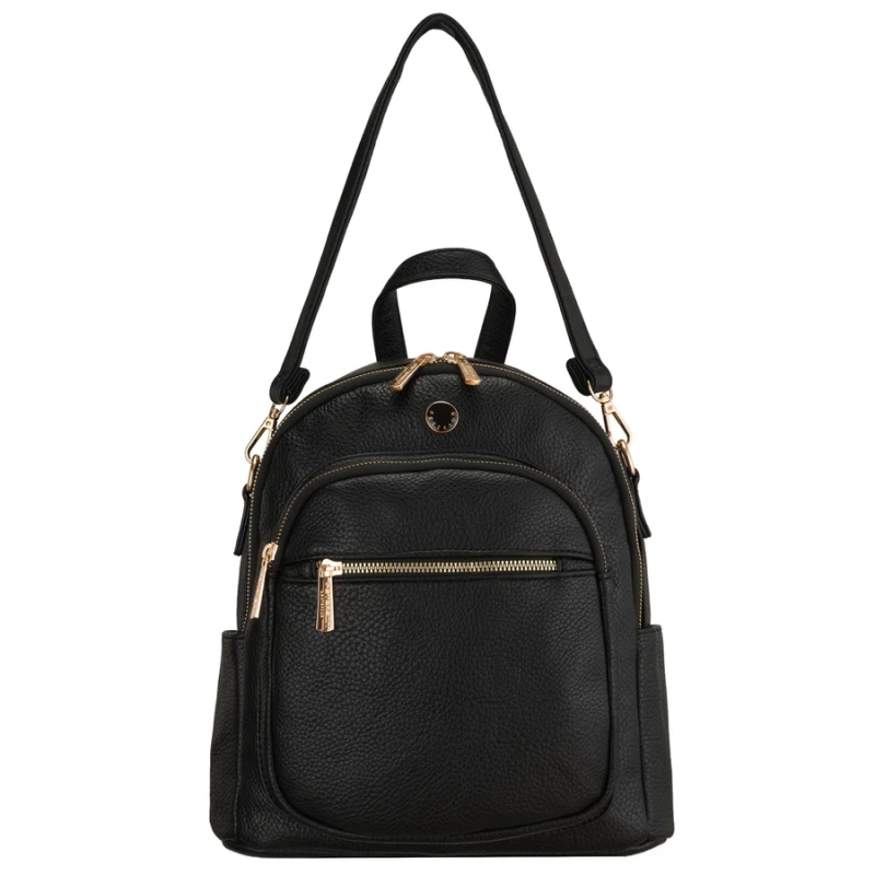 Mały plecak damski czarny ze skóry ekologicznej 2w1 listonoska na ramię modny miejski - Peterson