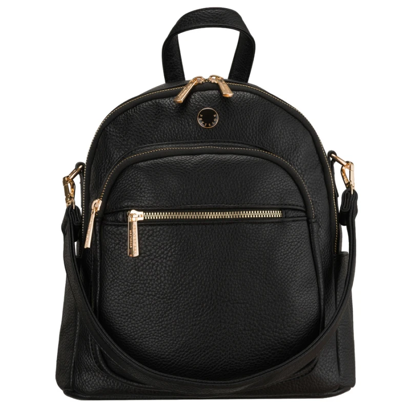 Mały plecak damski czarny ze skóry ekologicznej 2w1 listonoska na ramię modny miejski - Peterson