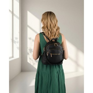 Mały plecak damski czarny ze skóry ekologicznej 2w1 listonoska na ramię modny miejski - Peterson