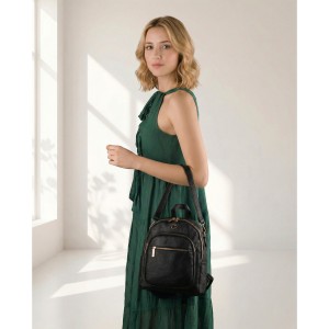 Mały plecak damski czarny ze skóry ekologicznej 2w1 listonoska na ramię modny miejski - Peterson