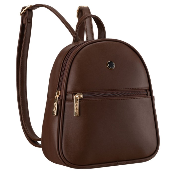 Brązowy mały plecak damski mini plecaczek ze skóry ekologicznej modny na suwak - Peterson