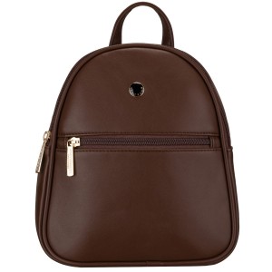Brązowy mały plecak damski mini plecaczek ze skóry ekologicznej modny na suwak - Peterson