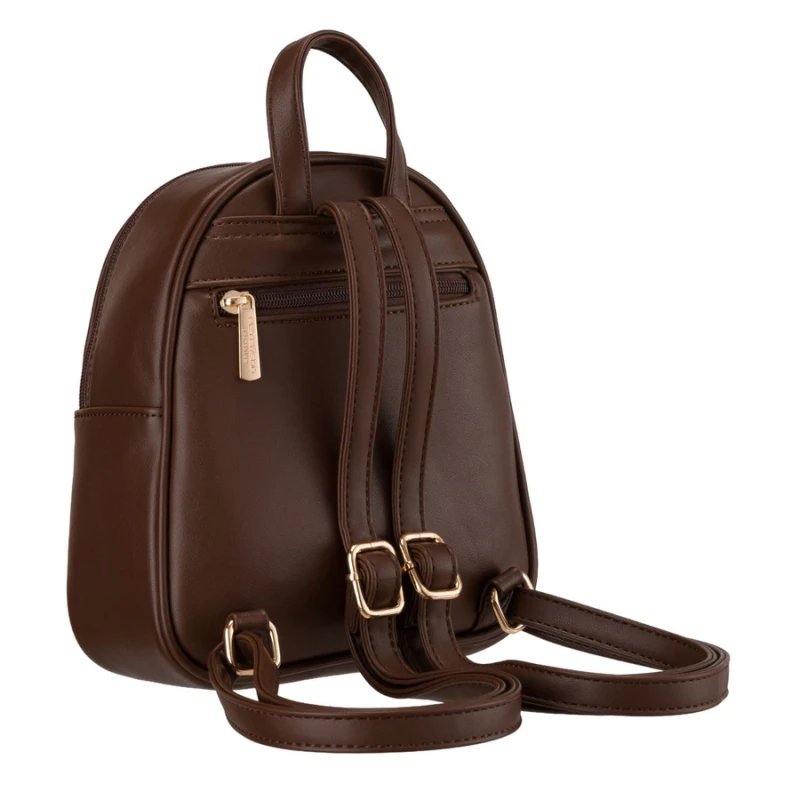 Brązowy mały plecak damski mini plecaczek ze skóry ekologicznej modny na suwak - Peterson