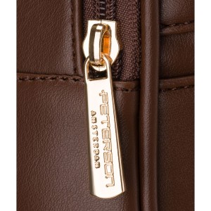 Brązowy mały plecak damski mini plecaczek ze skóry ekologicznej modny na suwak - Peterson