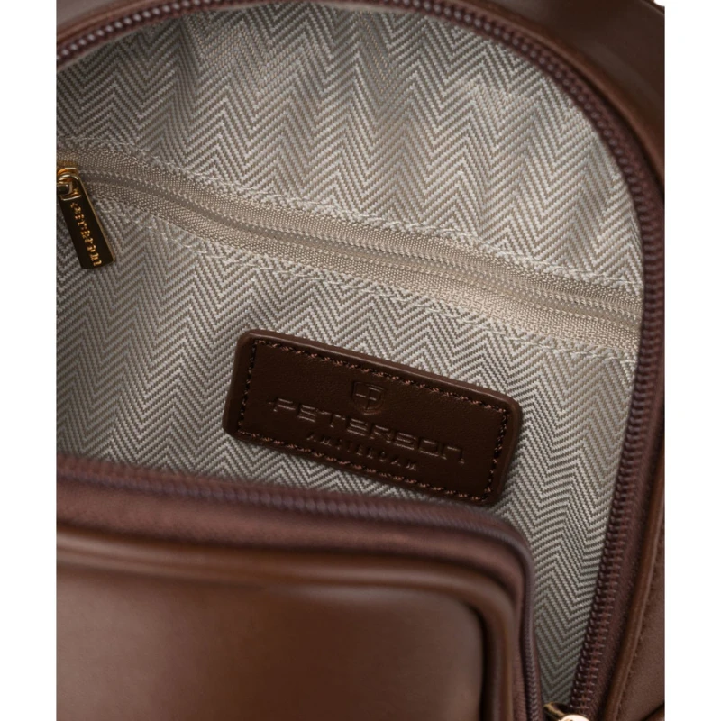 Brązowy mały plecak damski mini plecaczek ze skóry ekologicznej modny na suwak - Peterson