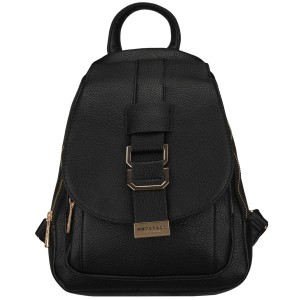 Mały czarny plecak damski ze skóry ekologicznej miejski modny z klapką - Peterson