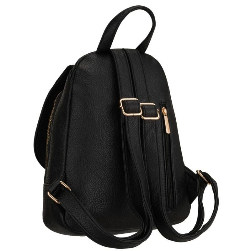 Mały czarny plecak damski ze skóry ekologicznej miejski modny z klapką - Peterson