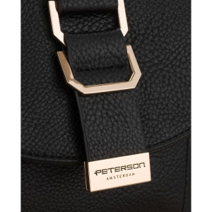 Mały czarny plecak damski ze skóry ekologicznej miejski modny z klapką - Peterson