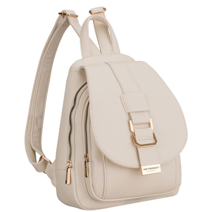 Mały plecak damski plecaczek miejski beżowy ze skóry ekologicznej - Peterson