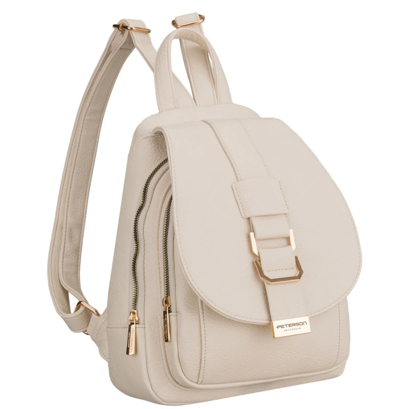 Mały plecak damski plecaczek miejski beżowy ze skóry ekologicznej - Peterson