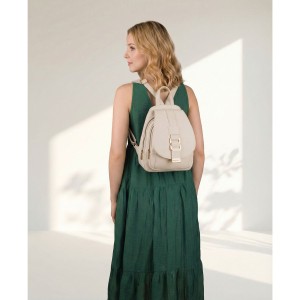 Mały plecak damski plecaczek miejski beżowy ze skóry ekologicznej - Peterson