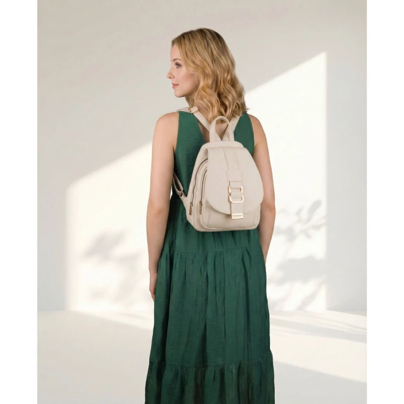 Mały plecak damski plecaczek miejski beżowy ze skóry ekologicznej - Peterson