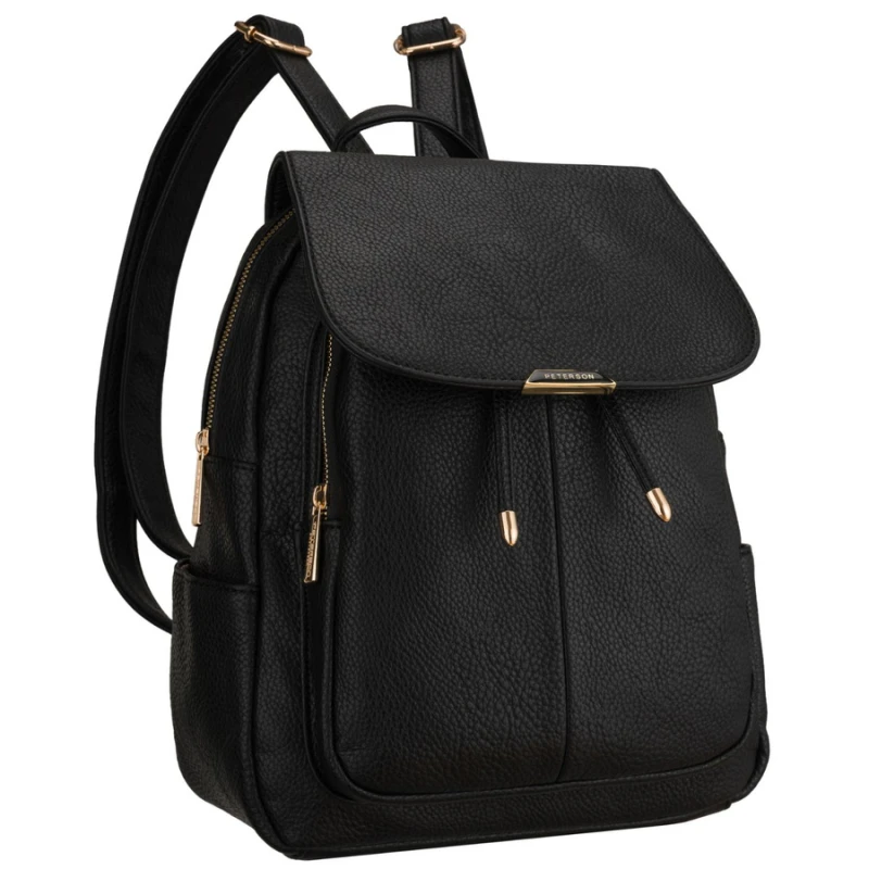 Miejski plecak damski mały czarny ze skóry ekologicznej - Peterson