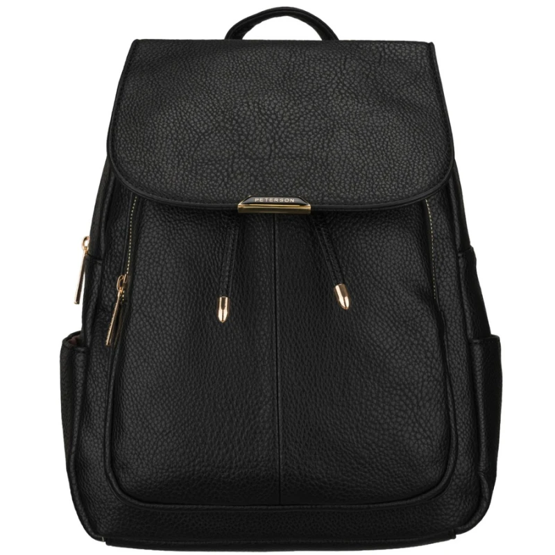 Miejski plecak damski mały czarny ze skóry ekologicznej - Peterson