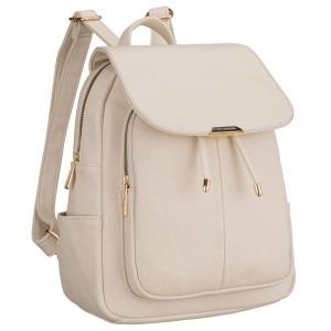 Mały plecak damski ze skóry ekologicznej beżowy miejski z klapką - Peterson