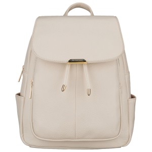 Mały plecak damski ze skóry ekologicznej beżowy miejski z klapką - Peterson