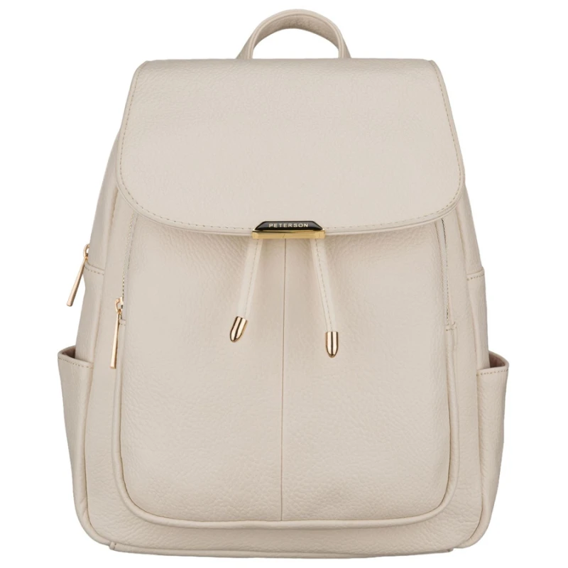 Mały plecak damski ze skóry ekologicznej beżowy miejski z klapką - Peterson