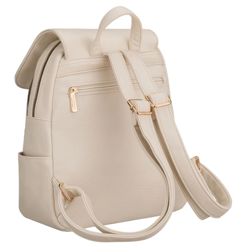 Mały plecak damski ze skóry ekologicznej beżowy miejski z klapką - Peterson