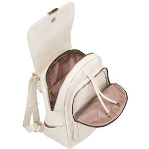 Mały plecak damski ze skóry ekologicznej beżowy miejski z klapką - Peterson