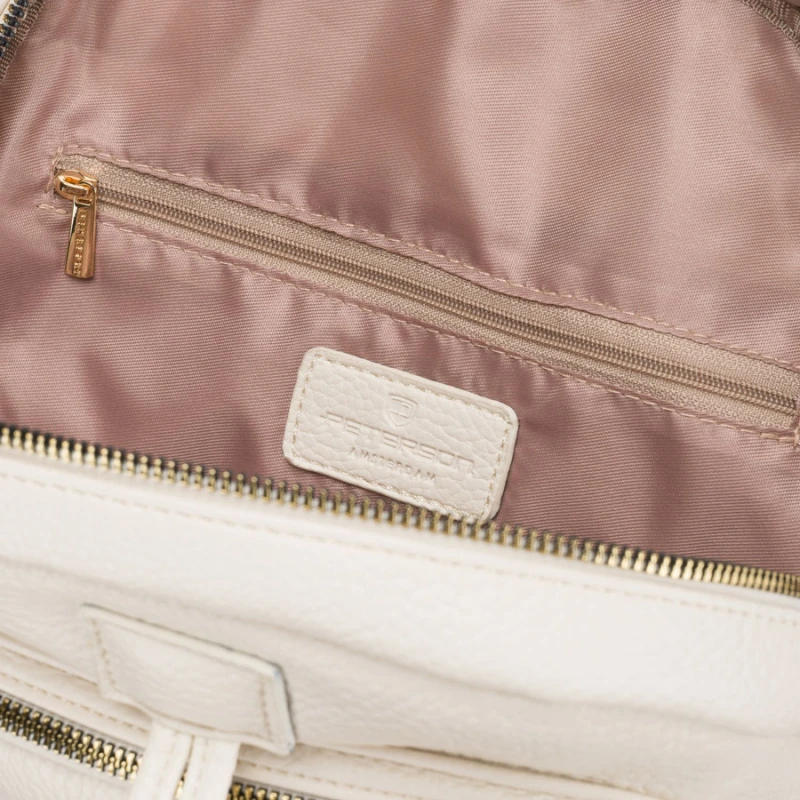 Mały plecak damski ze skóry ekologicznej beżowy miejski z klapką - Peterson