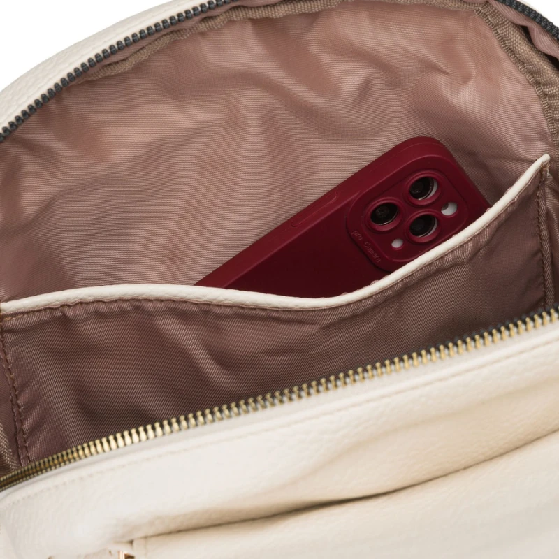 Mały plecak damski ze skóry ekologicznej beżowy miejski z klapką - Peterson