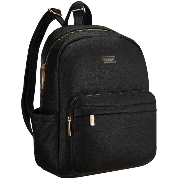 Czarny plecak damski duży mieści A4 zamykany na suwak miejski do pracy na uczelnię skóra ekologiczna - Peterson
