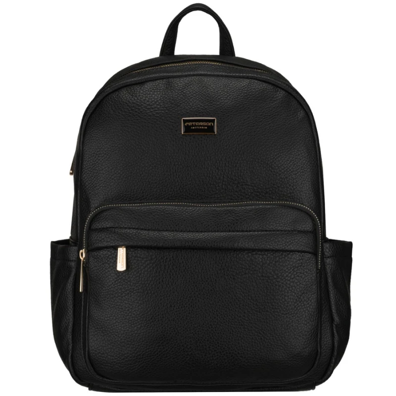 Czarny plecak damski duży mieści A4 zamykany na suwak miejski do pracy na uczelnię skóra ekologiczna - Peterson