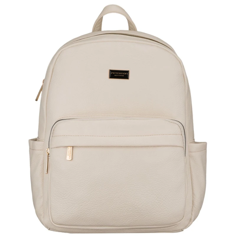 Duży plecak damski ze skóry ekologicznej beżowy miejski do pracy mieści A4 - Peterson