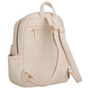 Duży plecak damski ze skóry ekologicznej beżowy miejski do pracy mieści A4 - Peterson