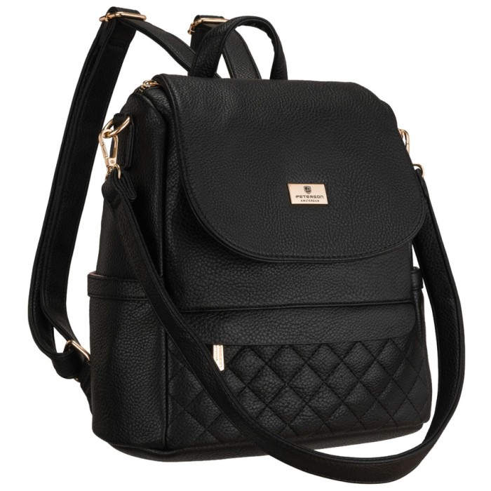 Mały plecak damski czarny ze skóry ekologicznej torebka listonoszka 2w1 miejski - Peterson