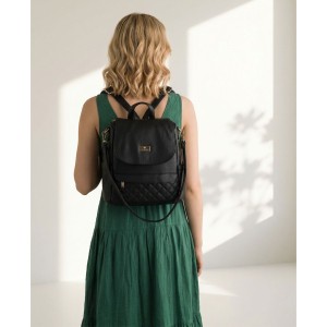 Mały plecak damski czarny ze skóry ekologicznej torebka listonoszka 2w1 miejski - Peterson