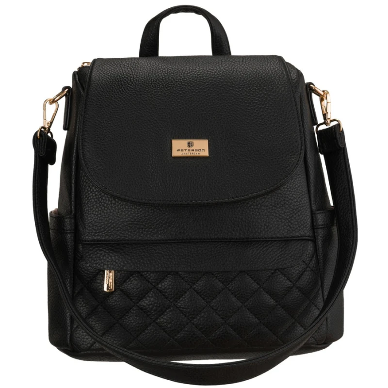 Mały plecak damski czarny ze skóry ekologicznej torebka listonoszka 2w1 miejski - Peterson