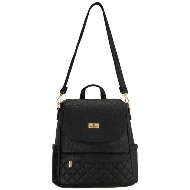 Mały plecak damski czarny ze skóry ekologicznej torebka listonoszka 2w1 miejski - Peterson