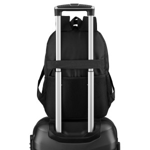 Pojemny plecak podróżny do samolotu wykonany z poliestru w czarnym kolorze - Rovicky