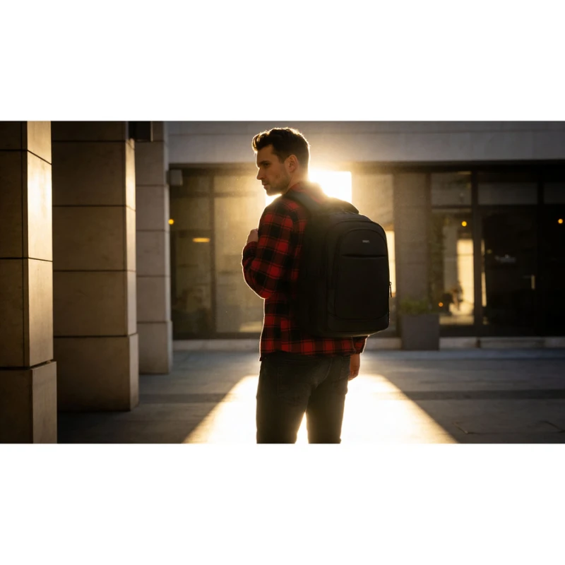 Pojemny plecak podróżny do samolotu wykonany z poliestru w czarnym kolorze - Rovicky