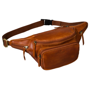 Męska brązowa skórzana nerka na biodra lub przez ramię crossbody modna mała saszetka - Peterson