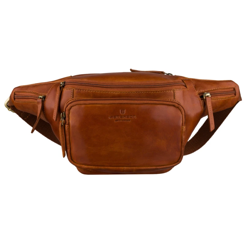 Męska brązowa skórzana nerka na biodra lub przez ramię crossbody modna mała saszetka - Peterson