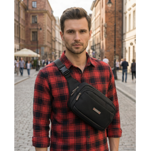 Nerka męska saszetka miejska na ramię mała listonoszka crossbody czarna lekka na suwak - Peterson