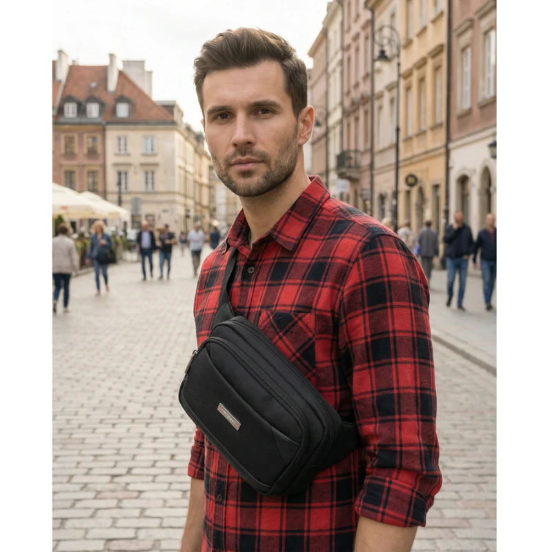 Nerka męska saszetka miejska na ramię mała listonoszka crossbody czarna lekka na suwak - Peterson