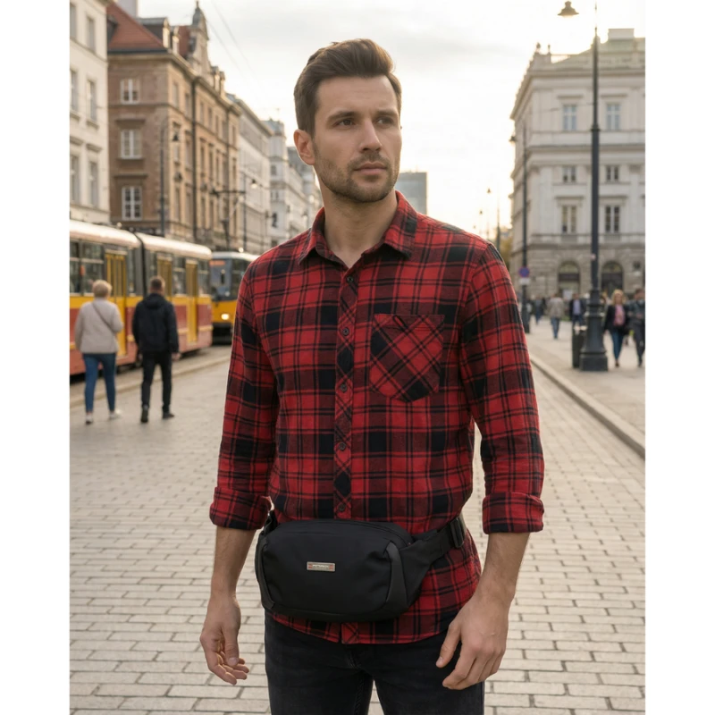 Saszetka męska na biodra czarna listonoszka nerka na ramię mała crossbody - Peterson