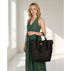 Wygodny shopper damski z poliestru w czarnym kolorze - Rovicky