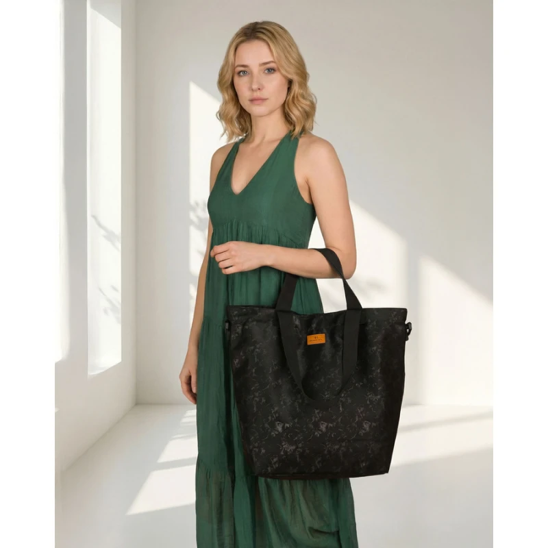 Wygodny shopper damski z poliestru w czarnym kolorze - Rovicky