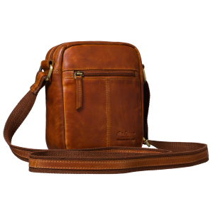 Brązowa mała listonoszka męska ze skóry naturalnej saszetka miejska na ramię - Peterson