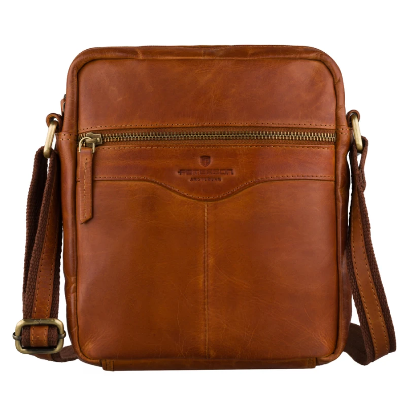 Brązowa mała listonoszka męska ze skóry naturalnej saszetka miejska na ramię - Peterson
