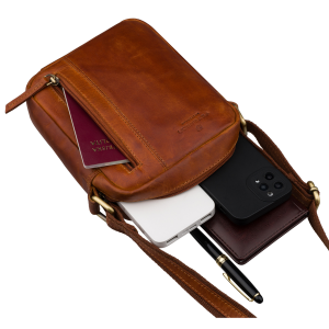 Brązowa mała listonoszka męska ze skóry naturalnej saszetka miejska na ramię - Peterson