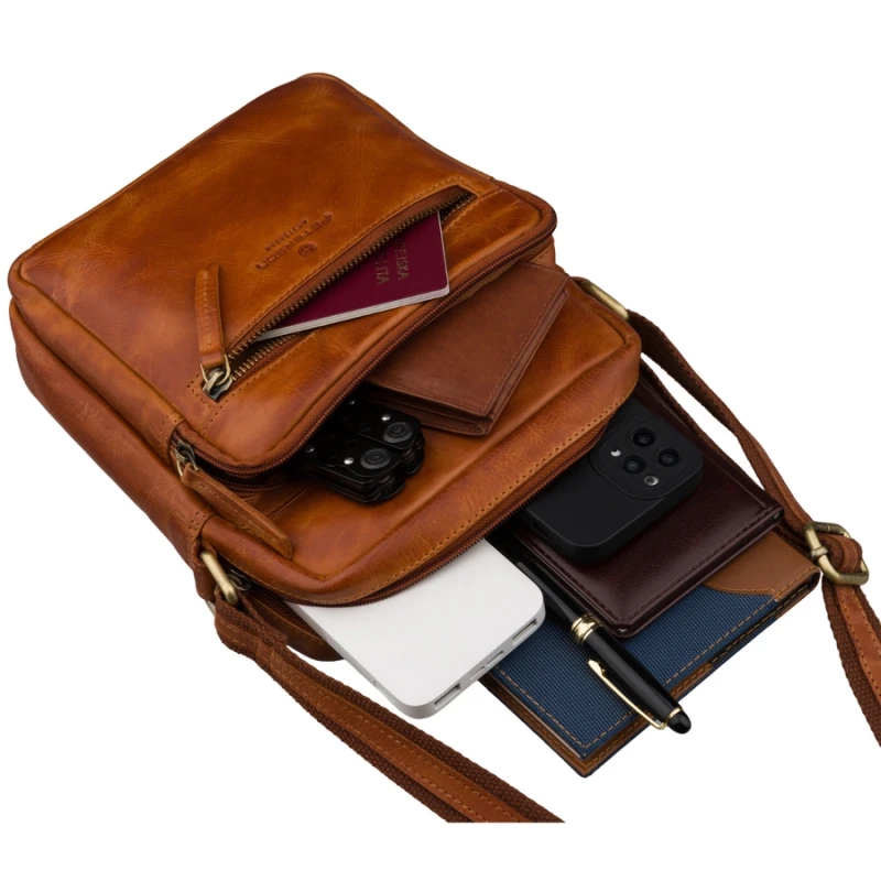 Skórzana listonoszka męska brązowa mała saszetka - Peterson