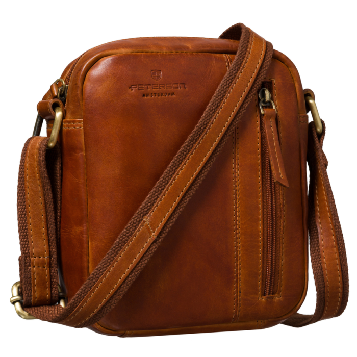 Listonoszka męska ze skóry naturalnej brązowa mała saszetka na ramię - Peterson