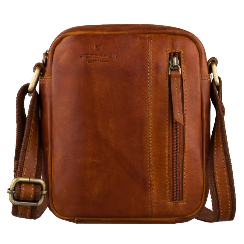 Listonoszka męska ze skóry naturalnej brązowa mała saszetka na ramię - Peterson